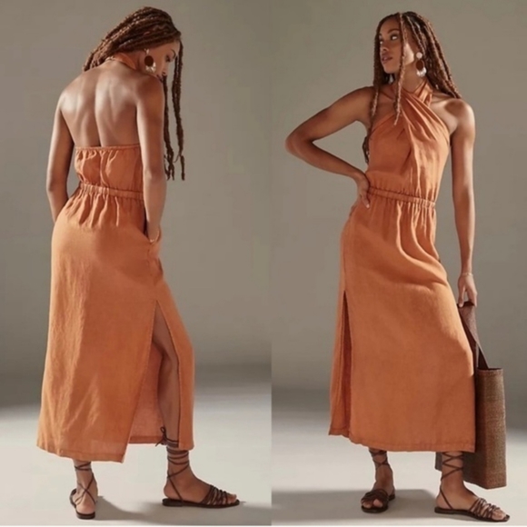 Anthropologie Dresses & Skirts - Cloth & Stone Linen Cross Halter Maxi Dress Size XS